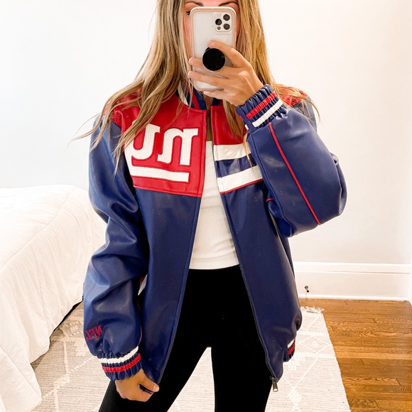 New York Giants Leather Bomber Jacket Size Small - Picture 3 of 13
